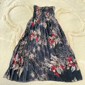 WOMENS NAVY FLORAL LIGHTWEIGHT STRAPLESS DRESS